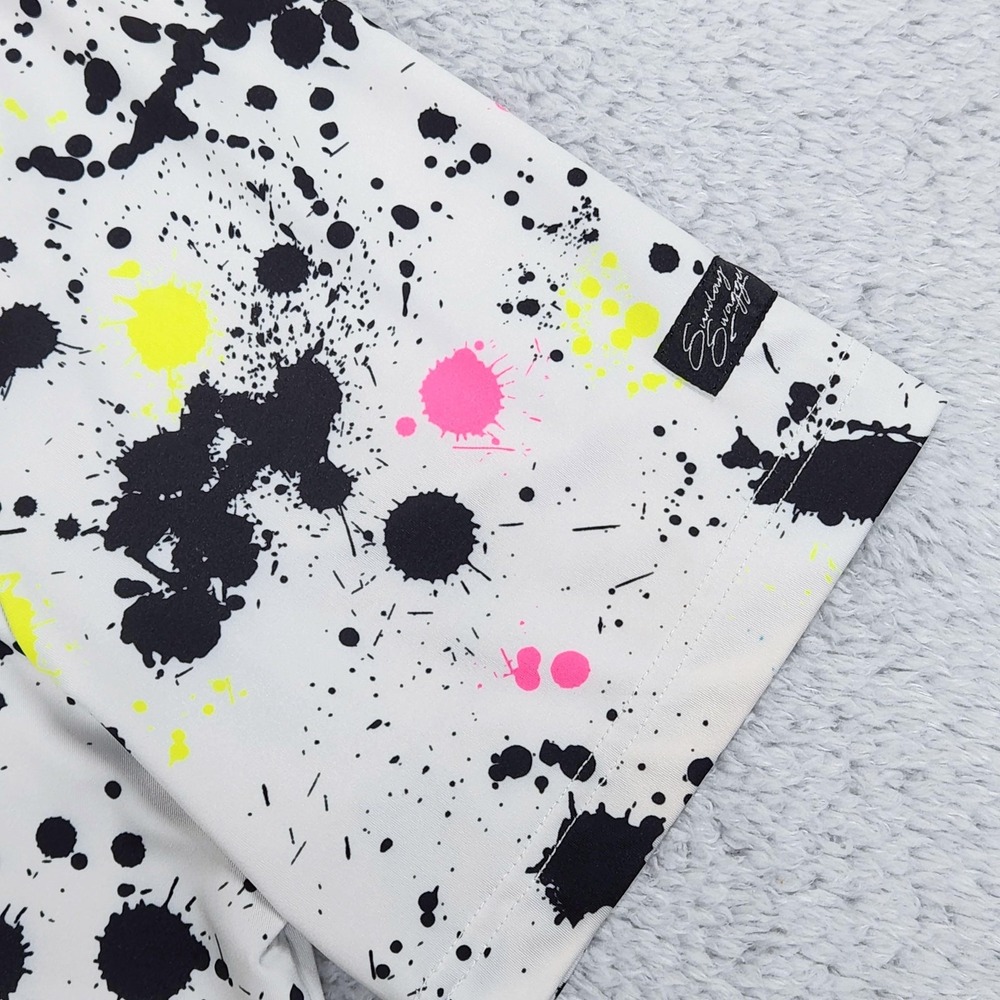 Sunday Swagger Polo Shirt Mens XL White Paint Splatter Golf Stretch Performance - Picture 4 of 12